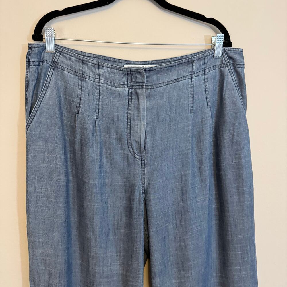 Trina Turk Chambray Pants Womens 37 Blue Linen Blend High Rise Frayed Hem Casual - Picture 3 of 8